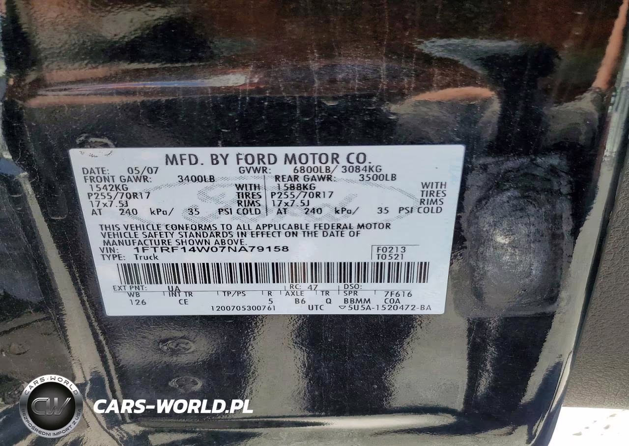 2007 Ford F150 VIN:1FTRF14W07NA79158 - 12