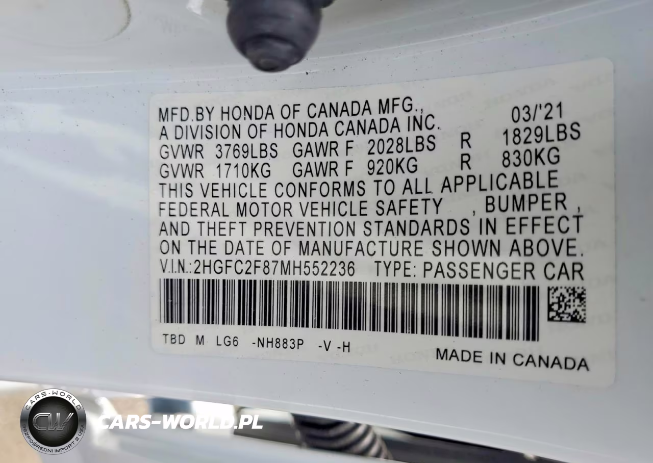 2021 Honda Civic Sport VIN:2HGFC2F87MH552236 - 12