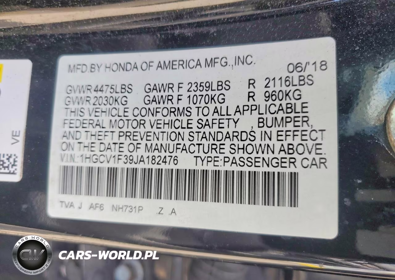 2018 Honda Accord Sport VIN:1HGCV1F39JA182476 - 12