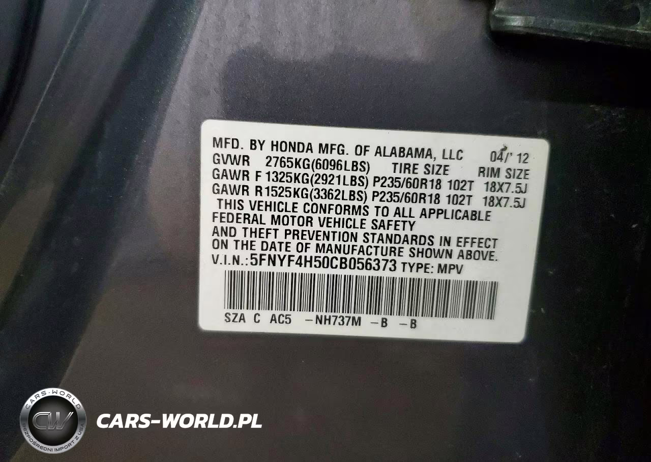 2012 Honda Pilot Exl VIN:5FNYF4H50CB056373 - 12