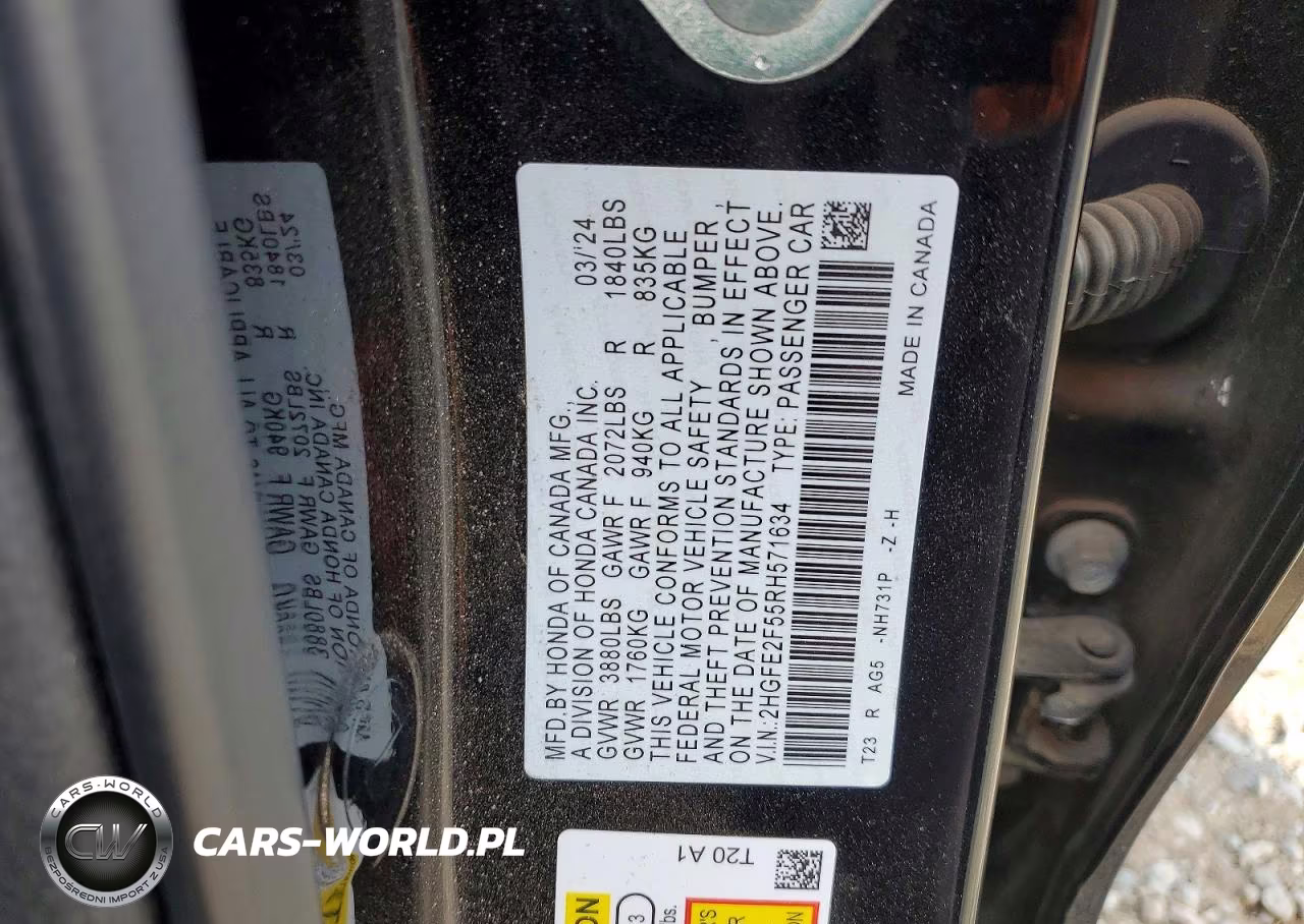 2024 Honda Civic Sport VIN:2HGFE2F55RH571634 - 12