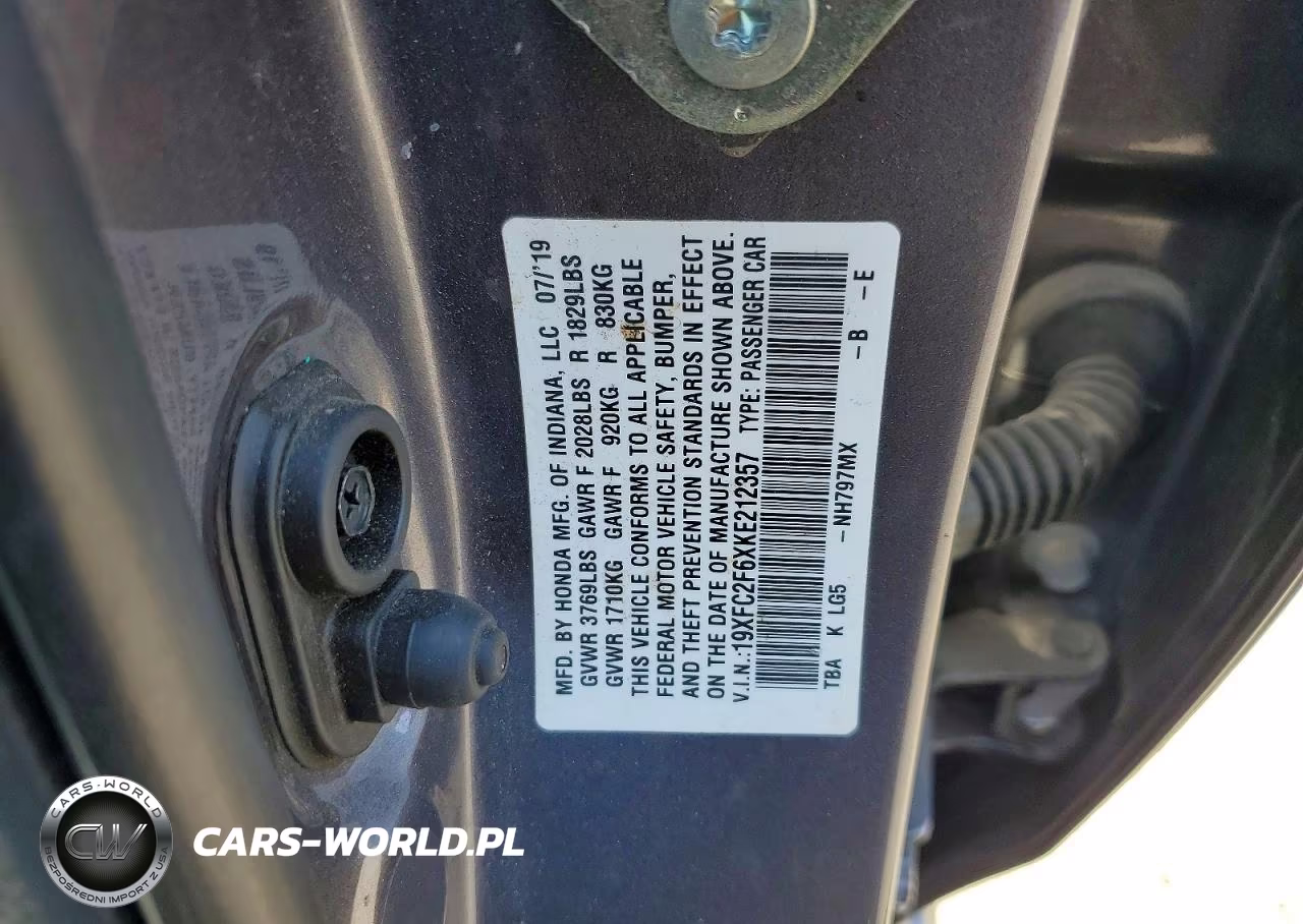 2019 Honda Civic Lx VIN:19XFC2F6XKE212357 - 12