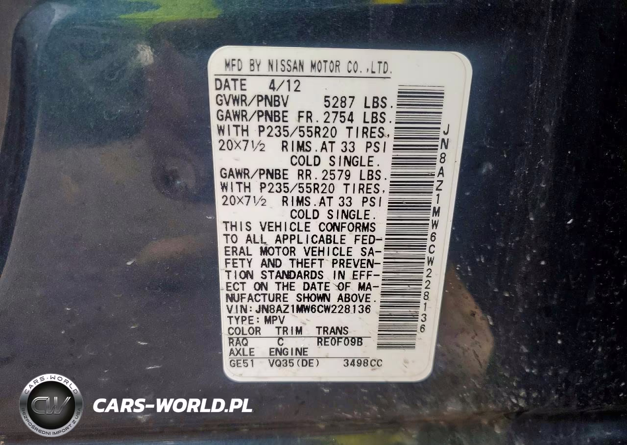 2012 Nissan Murano S VIN:JN8AZ1MW6CW228136 - 13