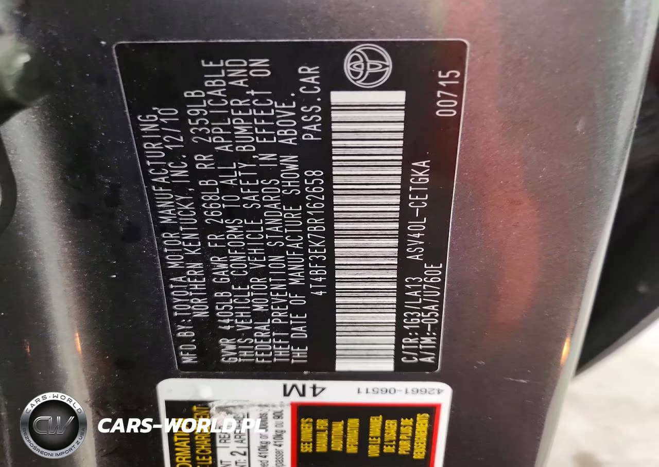 2011 Toyota Camry Xle VIN:4T4BF3EK7BR162658 - 12
