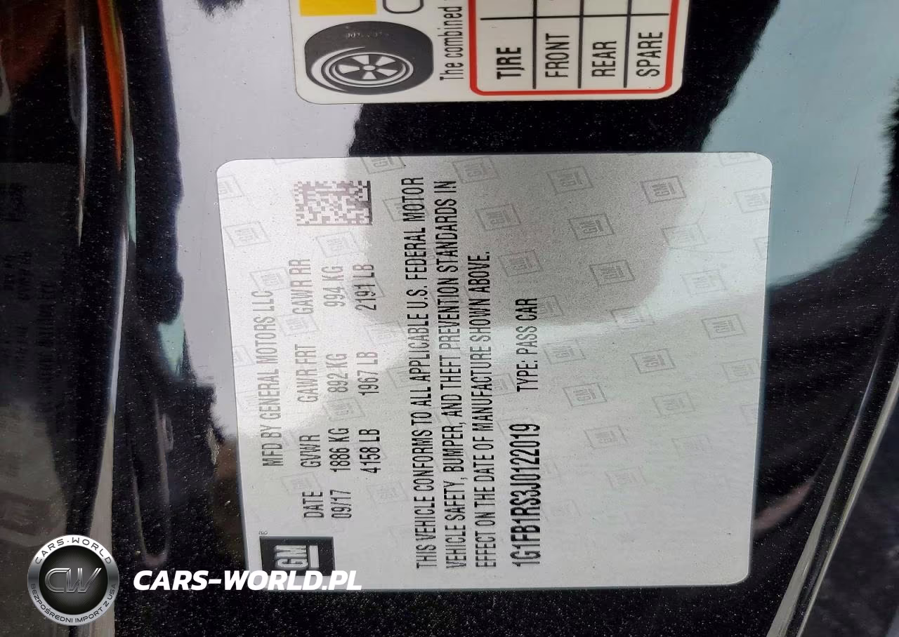 2018 Chevrolet Camaro Lt VIN:1G1FB1RS3J0122019 - 13
