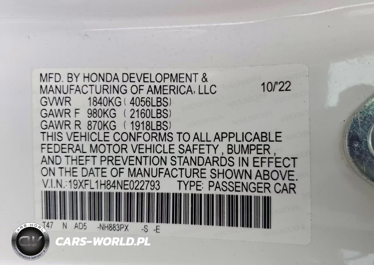 2022 Honda Civic Sport Touring VIN:19XFL1H84NE022793 - 12