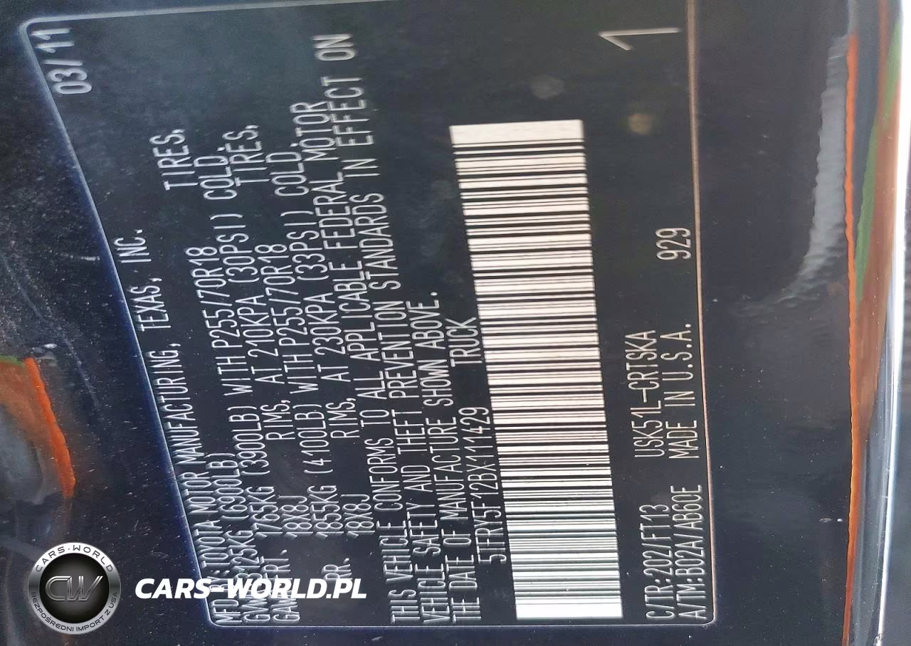 2011 Toyota Tundra Grade VIN:5TFRY5F12BX111429 - 12