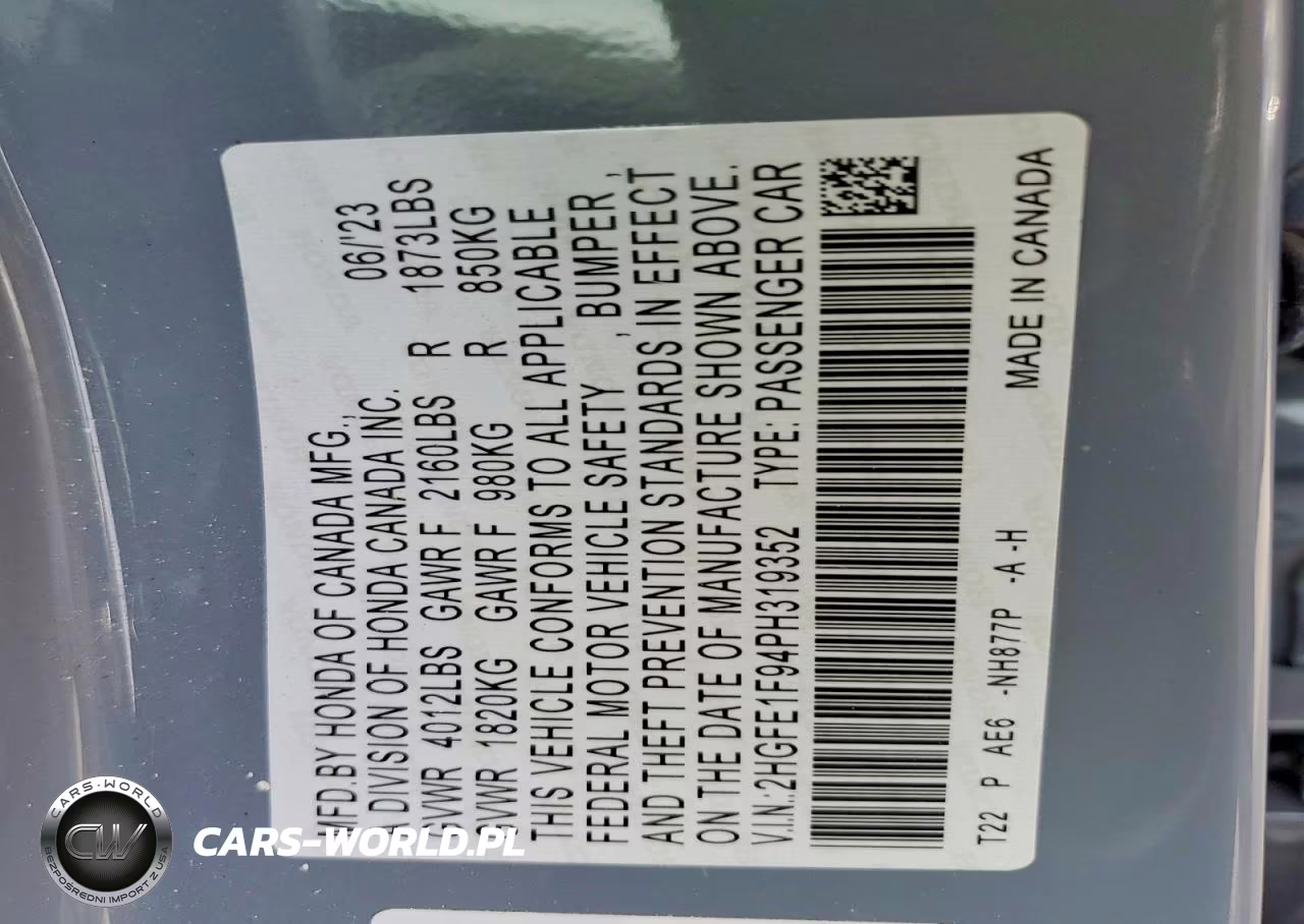 2023 Honda Civic Touring VIN:2HGFE1F94PH319352 - 12