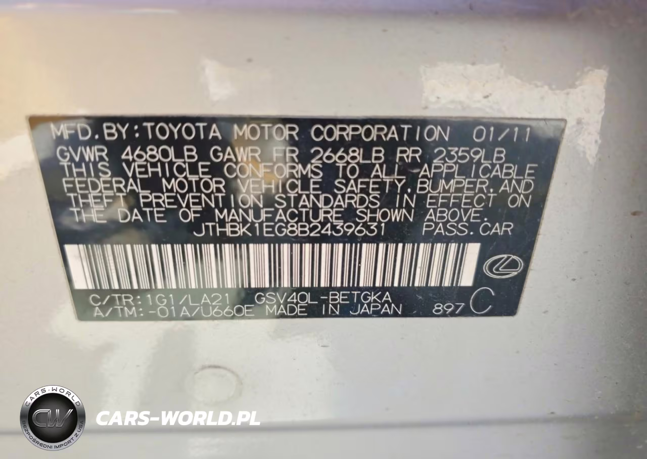 2011 Lexus Es 350 Base VIN:JTHBK1EG8B2439631 - 12