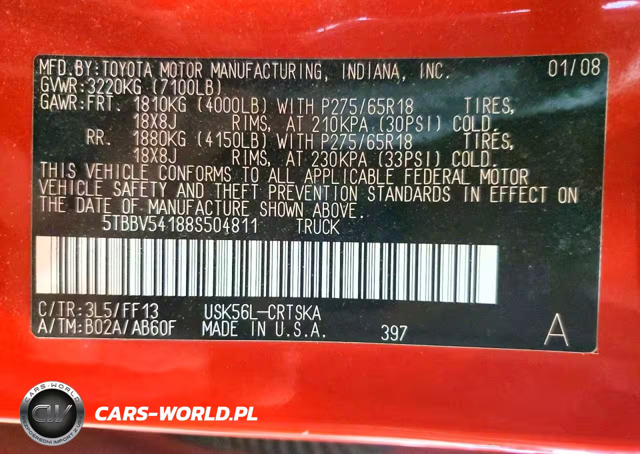 2008 Toyota Tundra Sr5 VIN:5TBBV54188S504811 - 12