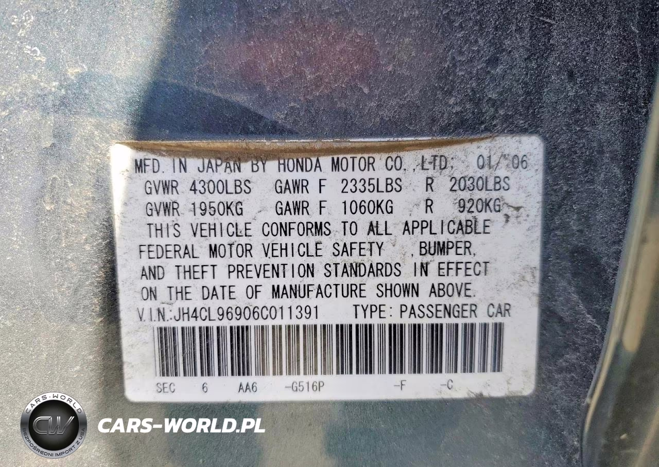 2006 Acura Tsx VIN:JH4CL96906C011391 - 12