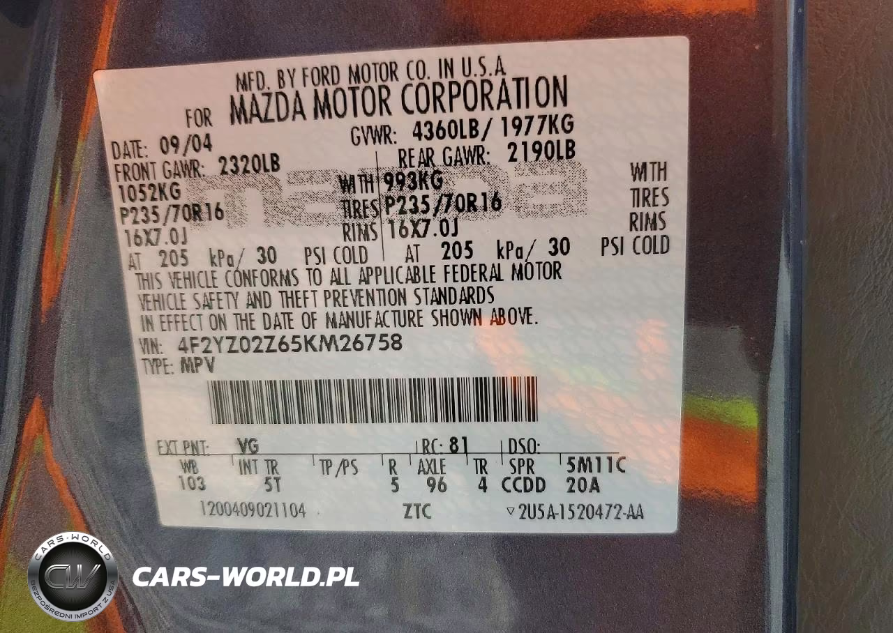 2005 Mazda Tribute I VIN:4F2YZ02Z65KM26758 - 13