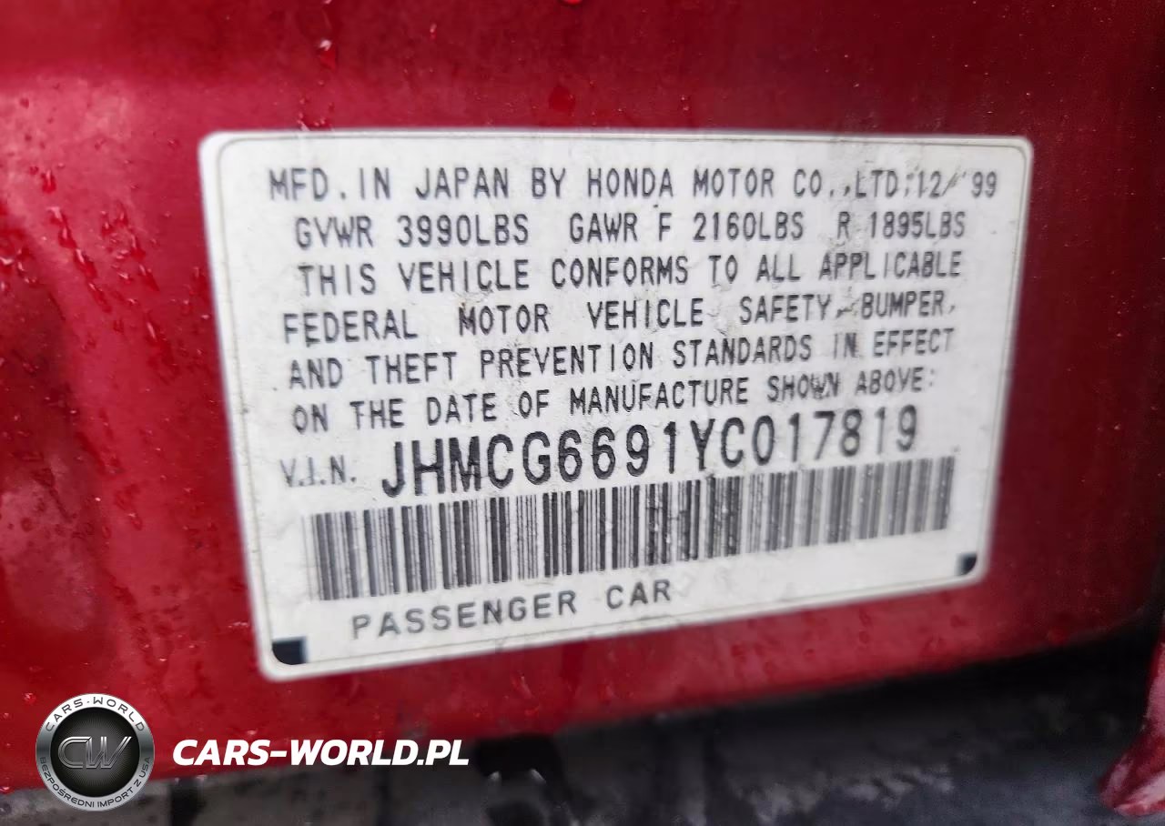 2000 Honda Accord Se VIN:JHMCG6691YC017819 - 12