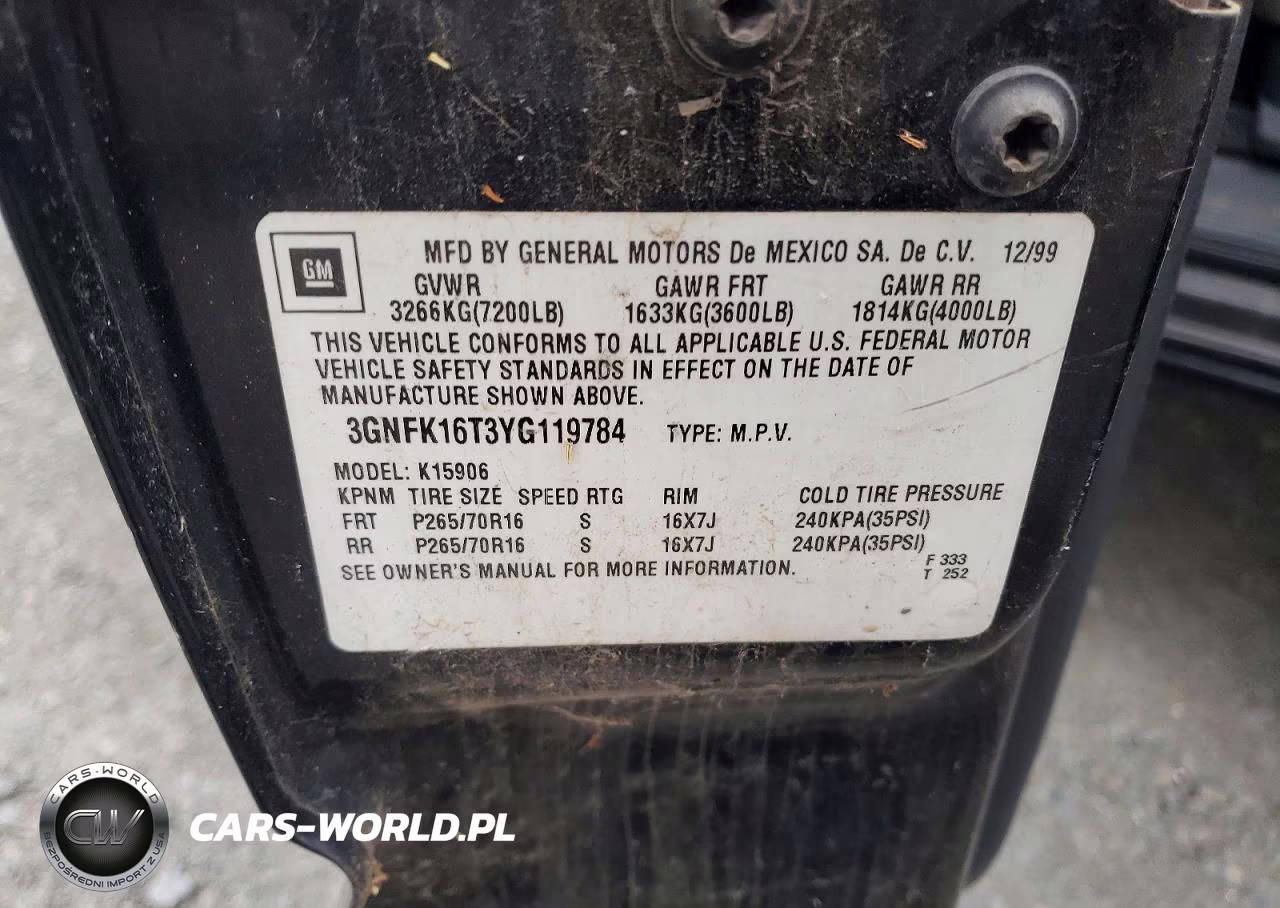 2000 Chevrolet Suburban K1500 VIN:3GNFK16T3YG119784 - 13