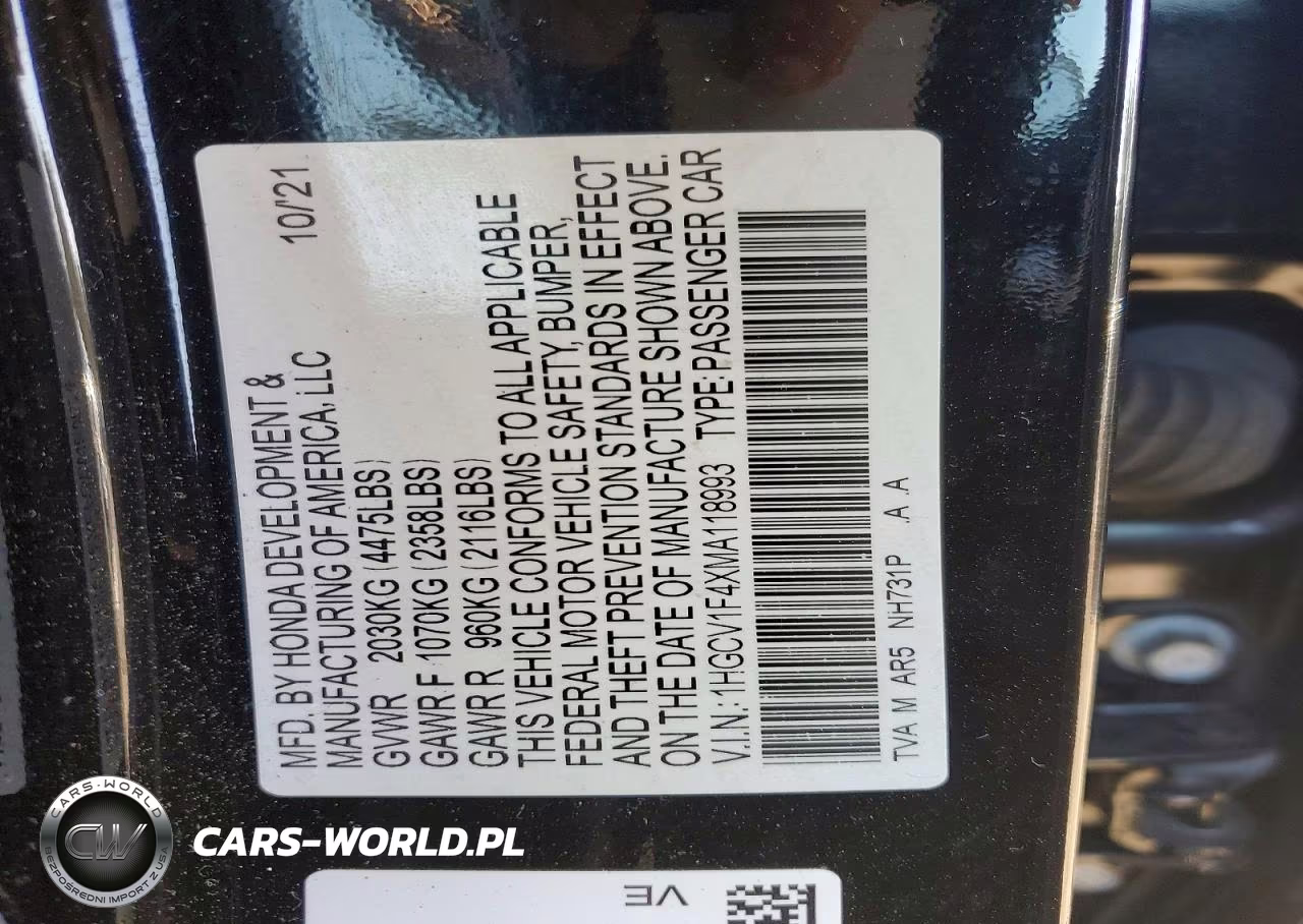 2021 Honda Accord Sport Se VIN:1HGCV1F4XMA118993 - 13
