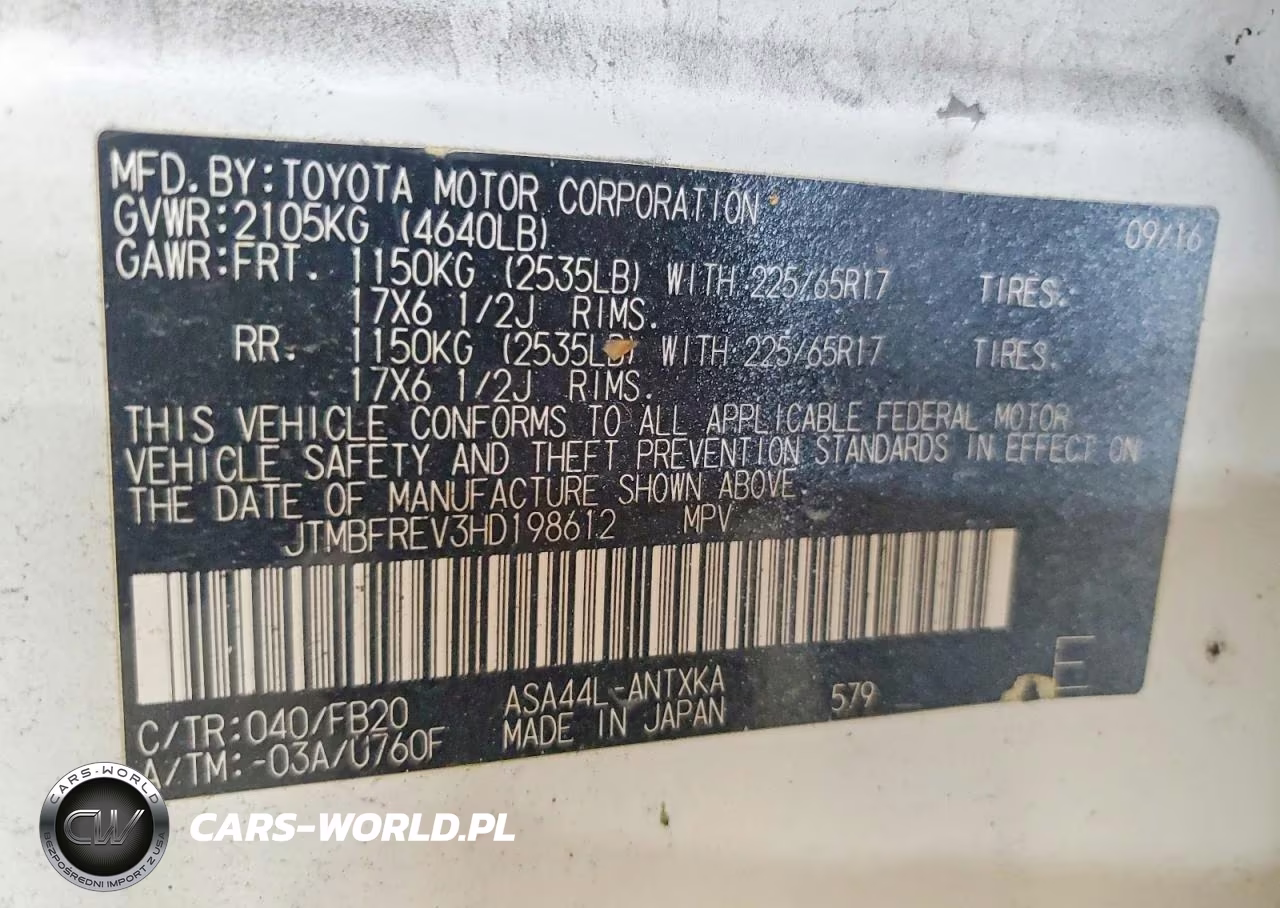 2017 Toyota Rav4 Le VIN:JTMBFREV3HD198612 - 12