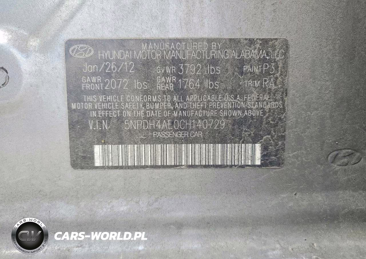 2012 Hyundai Elantra Gls VIN:5NPDH4AE0CH140729 - 13