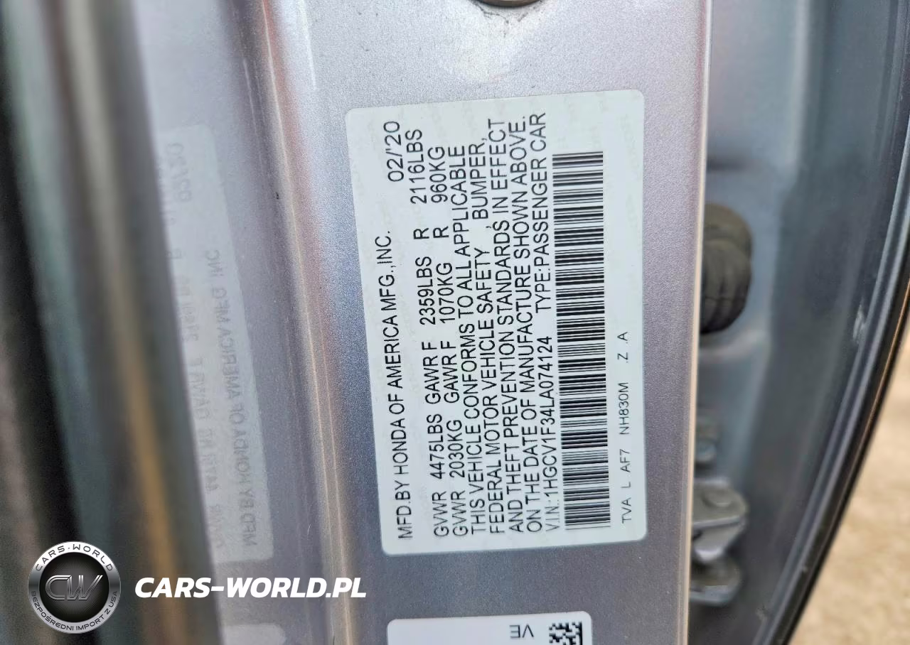 2020 Honda Accord Sport VIN:1HGCV1F34LA074124 - 12