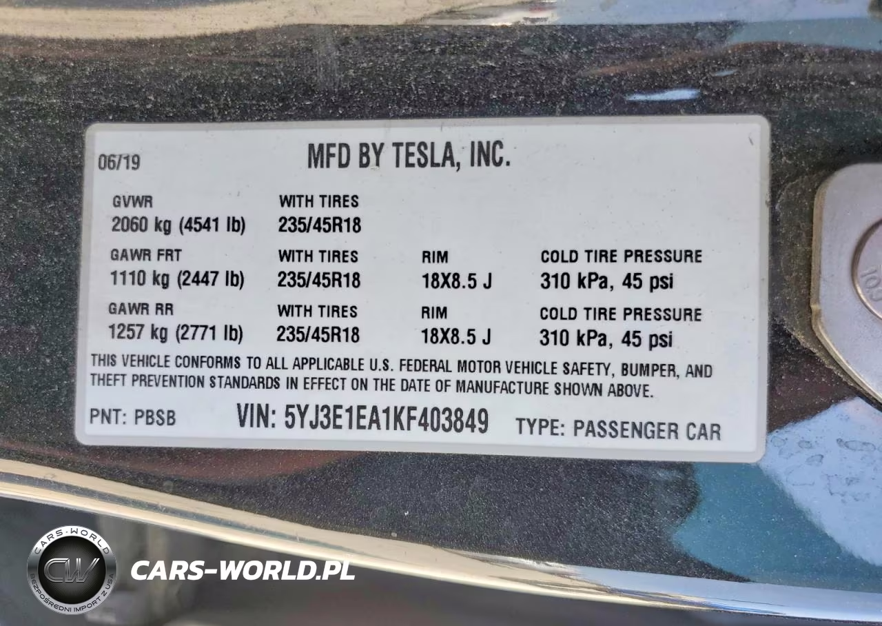 2019 Tesla Model 3 VIN:5YJ3E1EA1KF403849 - 13