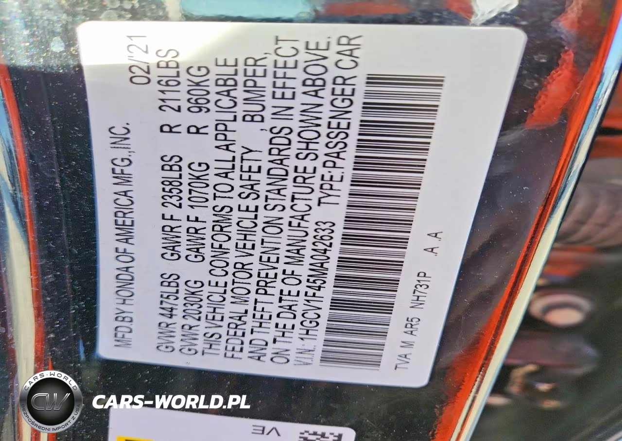 2021 Honda Accord Sport Se VIN:1HGCV1F45MA042633 - 12