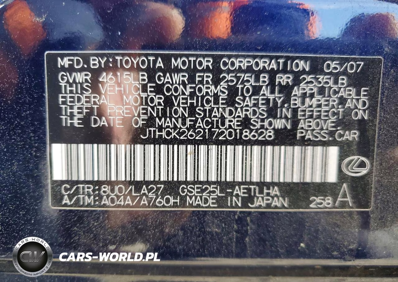 2007 Lexus Is 250 VIN:JTHCK262172018628 - 12