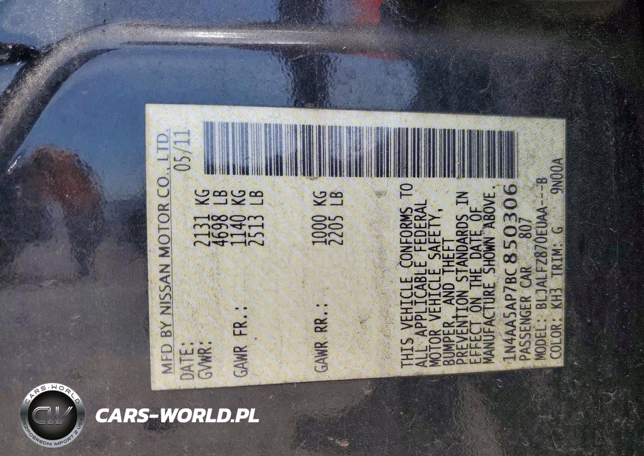 2011 Nissan Maxima 3.5 S VIN:1N4AA5AP7BC850306 - 12