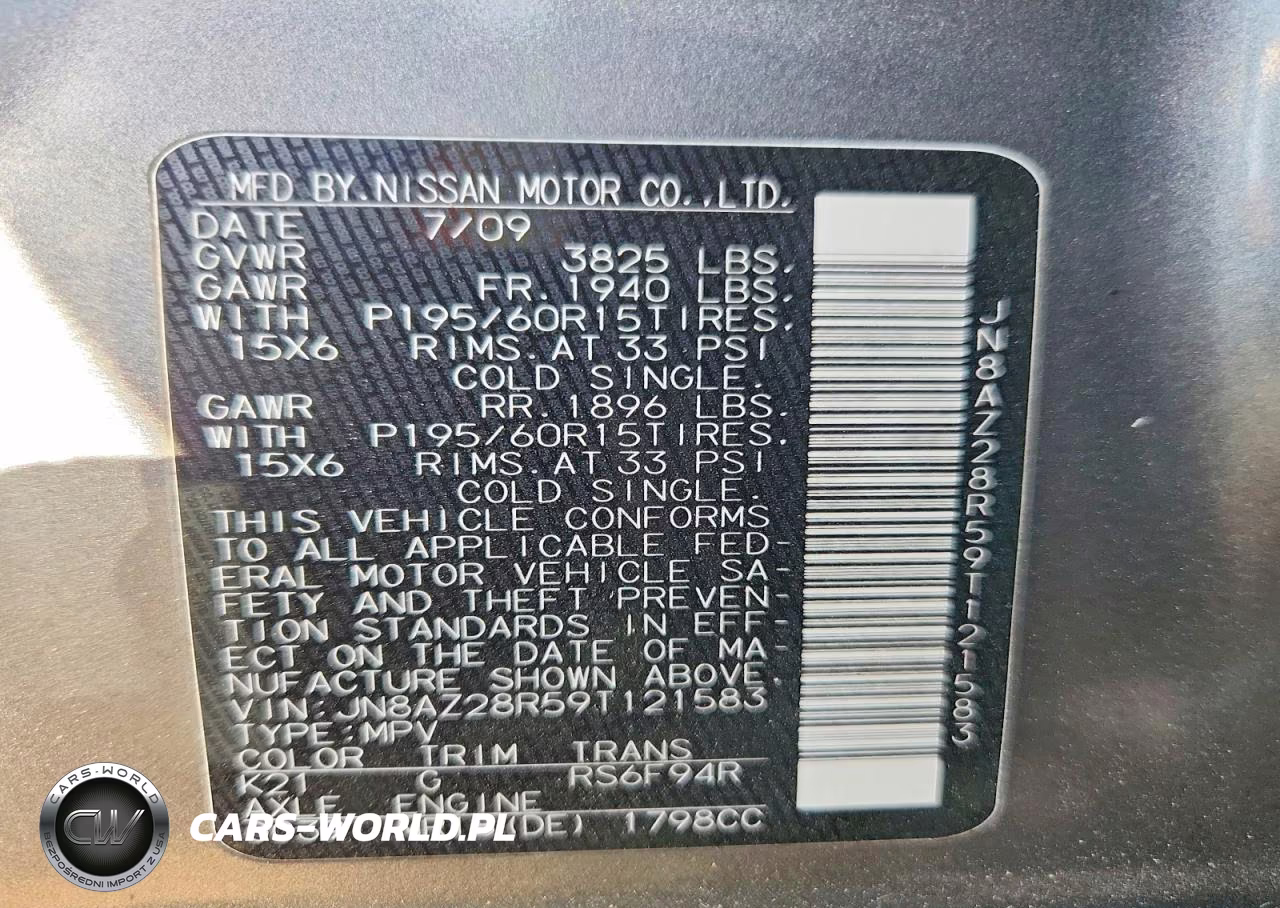 2009 Nissan Cube 1.8 VIN:JN8AZ28R59T121583 - 12