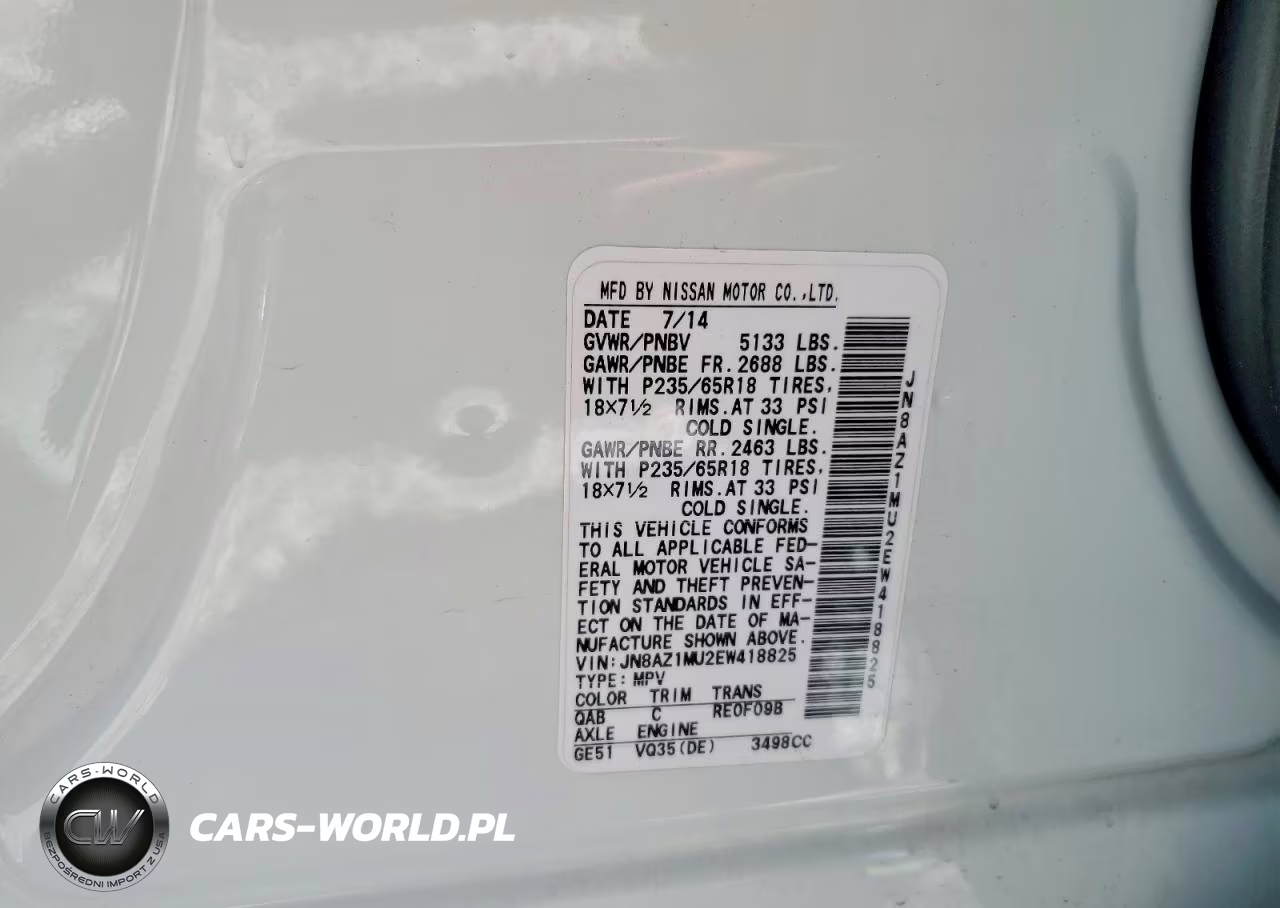 2014 Nissan Murano S VIN:JN8AZ1MU2EW418825 - 14