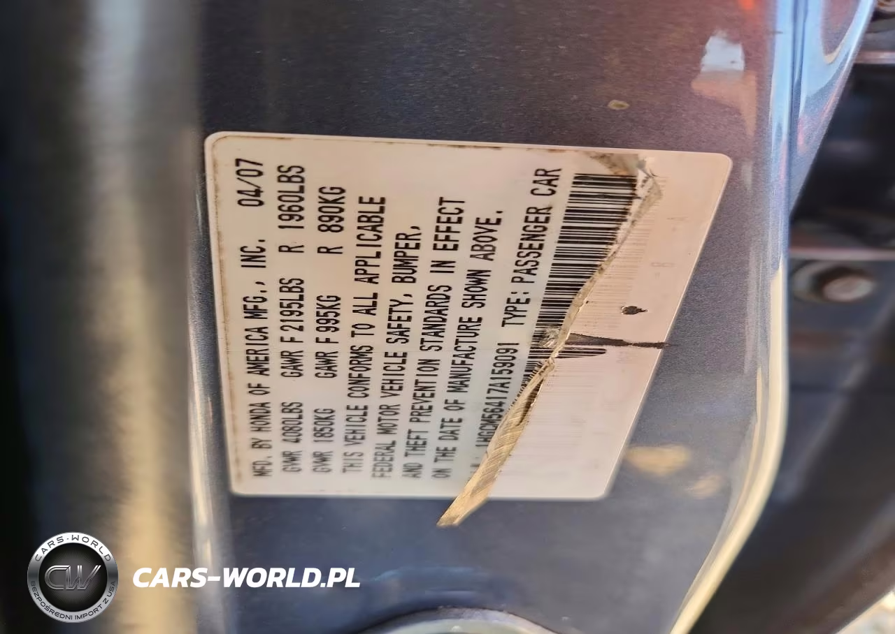 2007 Honda Accord Lx VIN:1HGCM56417A159091 - 12