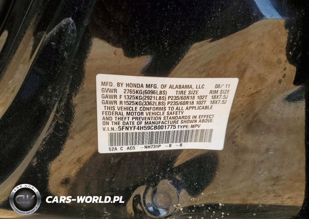 2012 Honda Pilot Exl VIN:5FNYF4H59CB001775 - 13