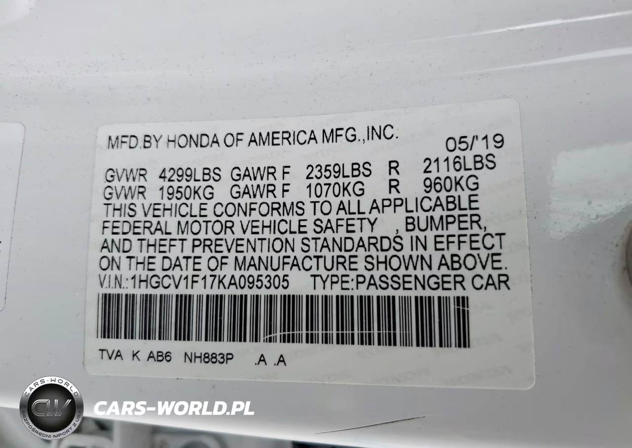 2019 Honda Accord Lx VIN:1HGCV1F17KA095305 - 12