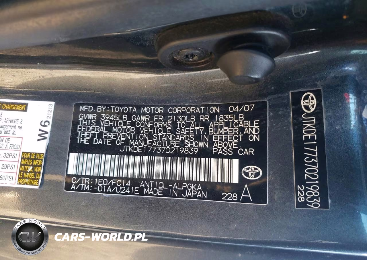 2007 Scion Tc Base VIN:JTKDE177370219839 - 13