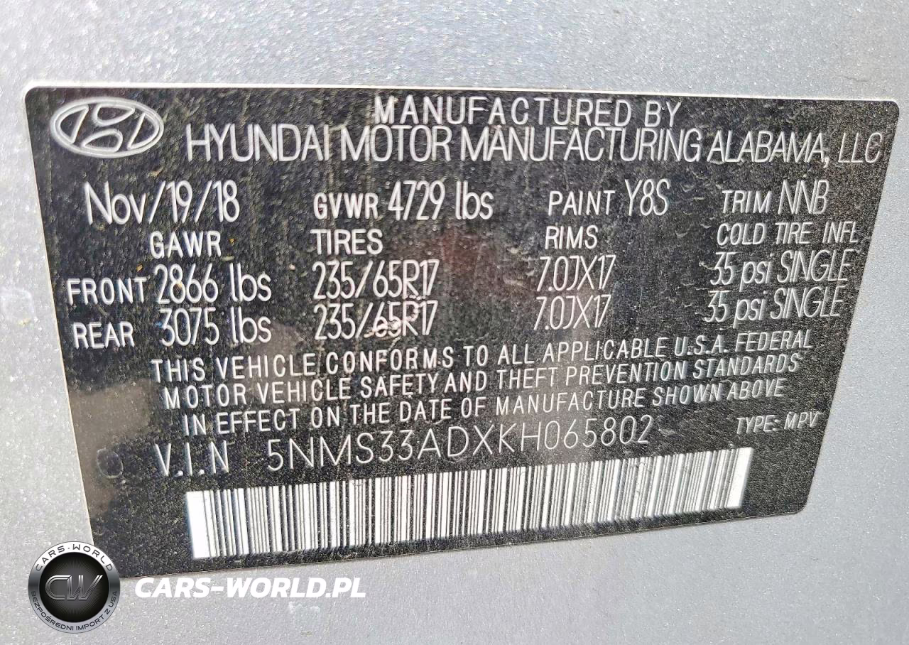 2019 Hyundai Santa Fe Sel 2.4L VIN:5NMS33ADXKH065802 - 13