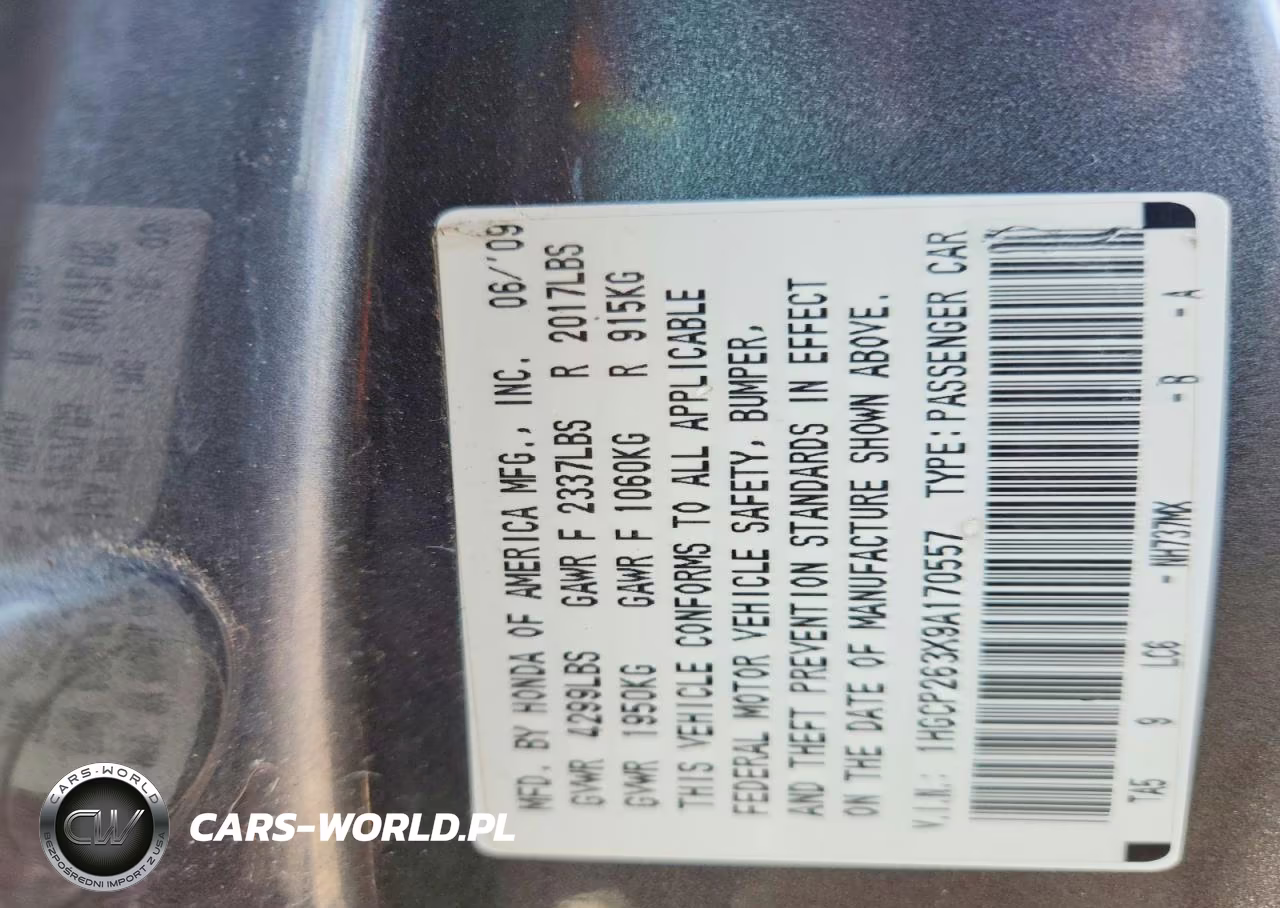 2009 Honda Accord Lx VIN:1HGCP263X9A170557 - 12