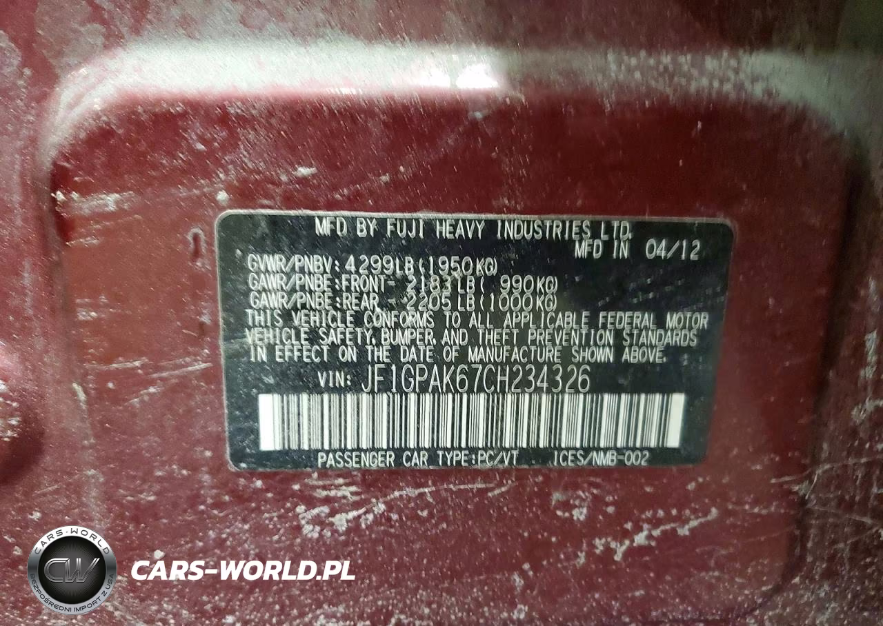 2012 Subaru Impreza Limited VIN:JF1GPAK67CH234326 - 12