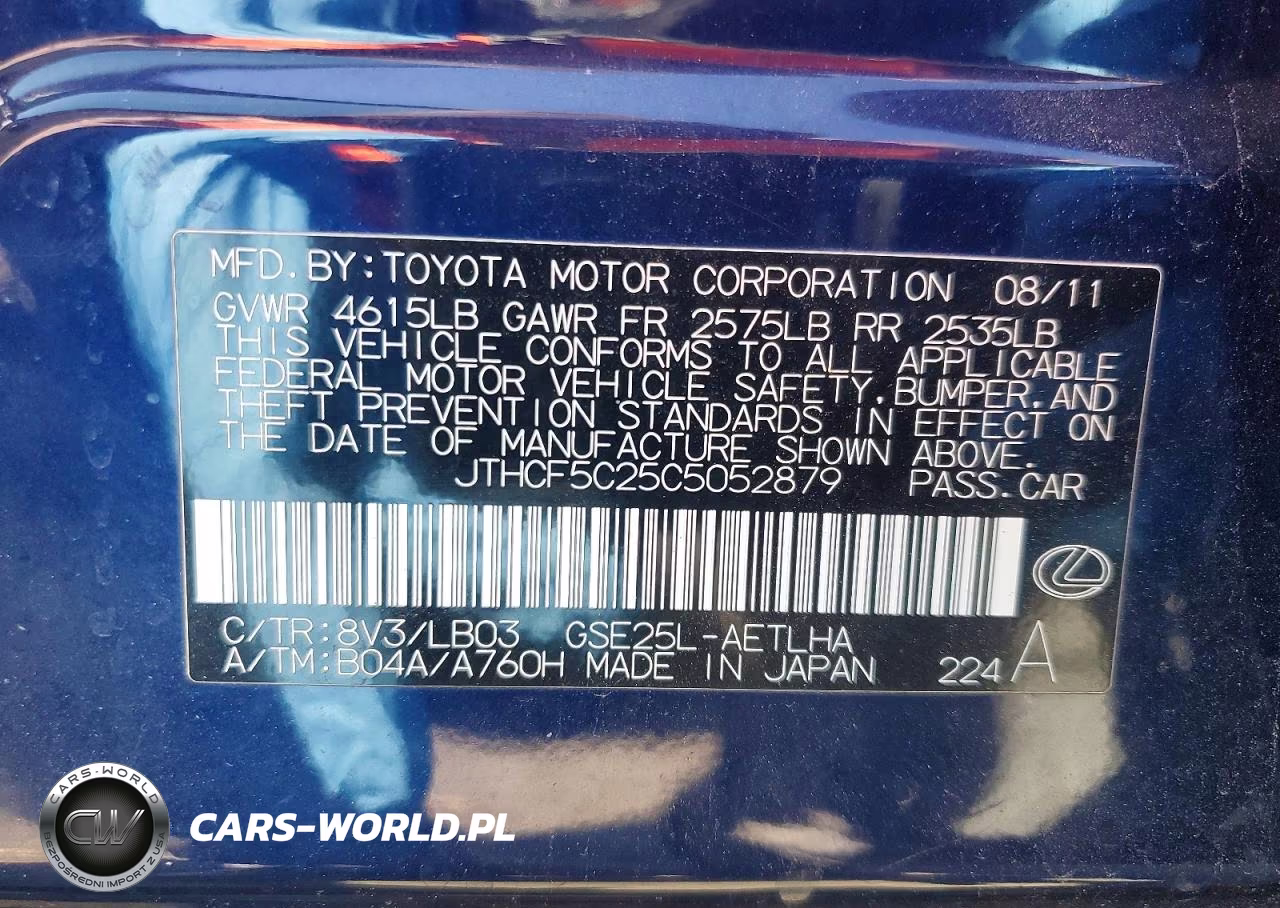 2012 Lexus Is 250 VIN:JTHCF5C25C5052879 - 12