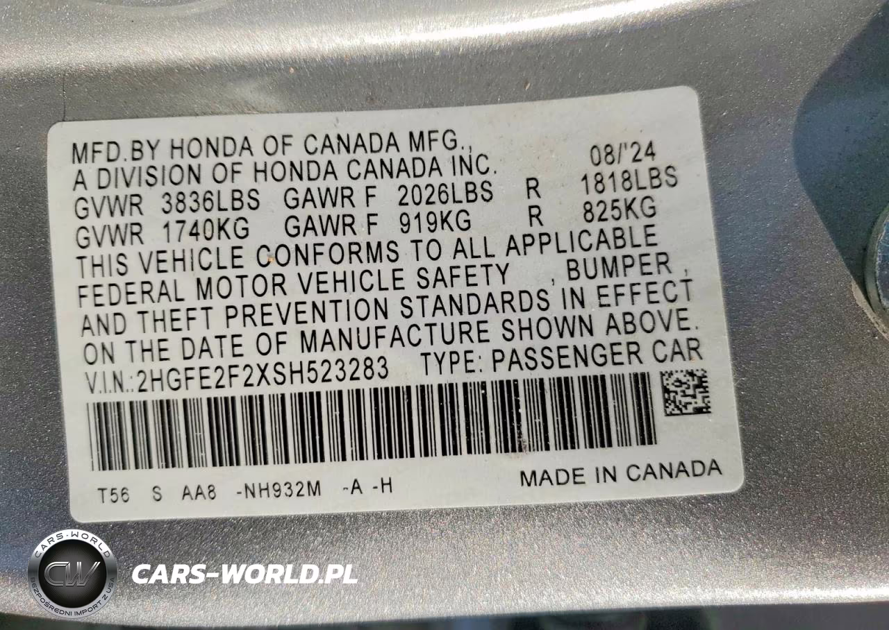 2025 Honda Civic Lx VIN:2HGFE2F2XSH523283 - 12