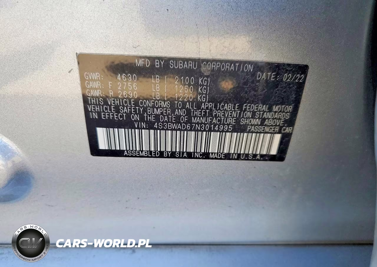 2022 Subaru Legacy VIN:4S3BWAD67N3014995 - 12