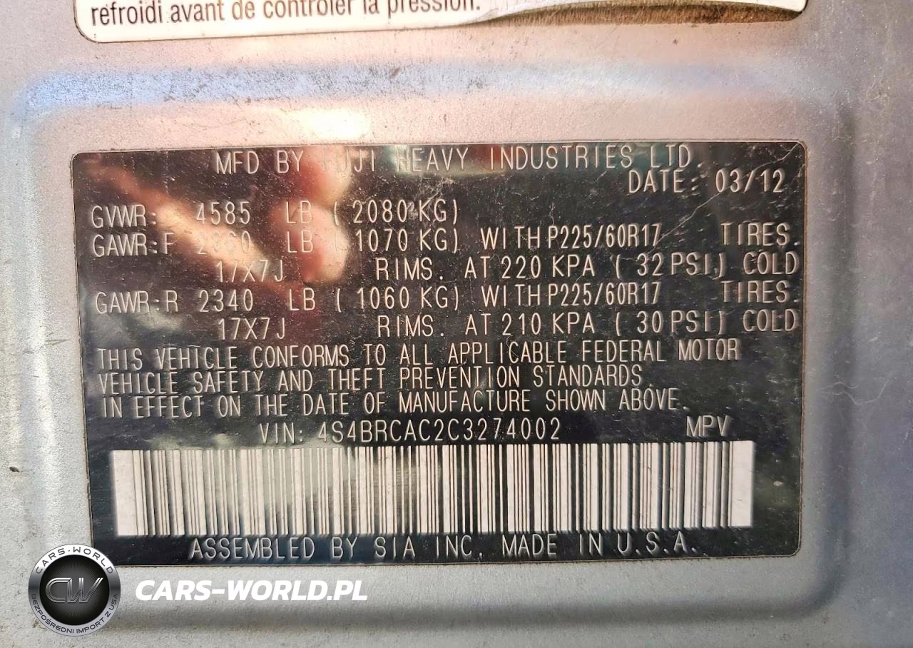 2012 Subaru Outback 2.5I VIN:4S4BRCAC2C3274002 - 13