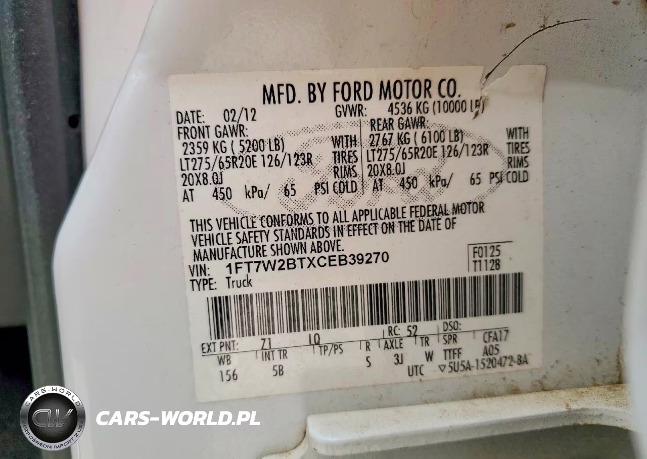 2012 Ford F250 Super Duty VIN:1FT7W2BTXCEB39270 - 12