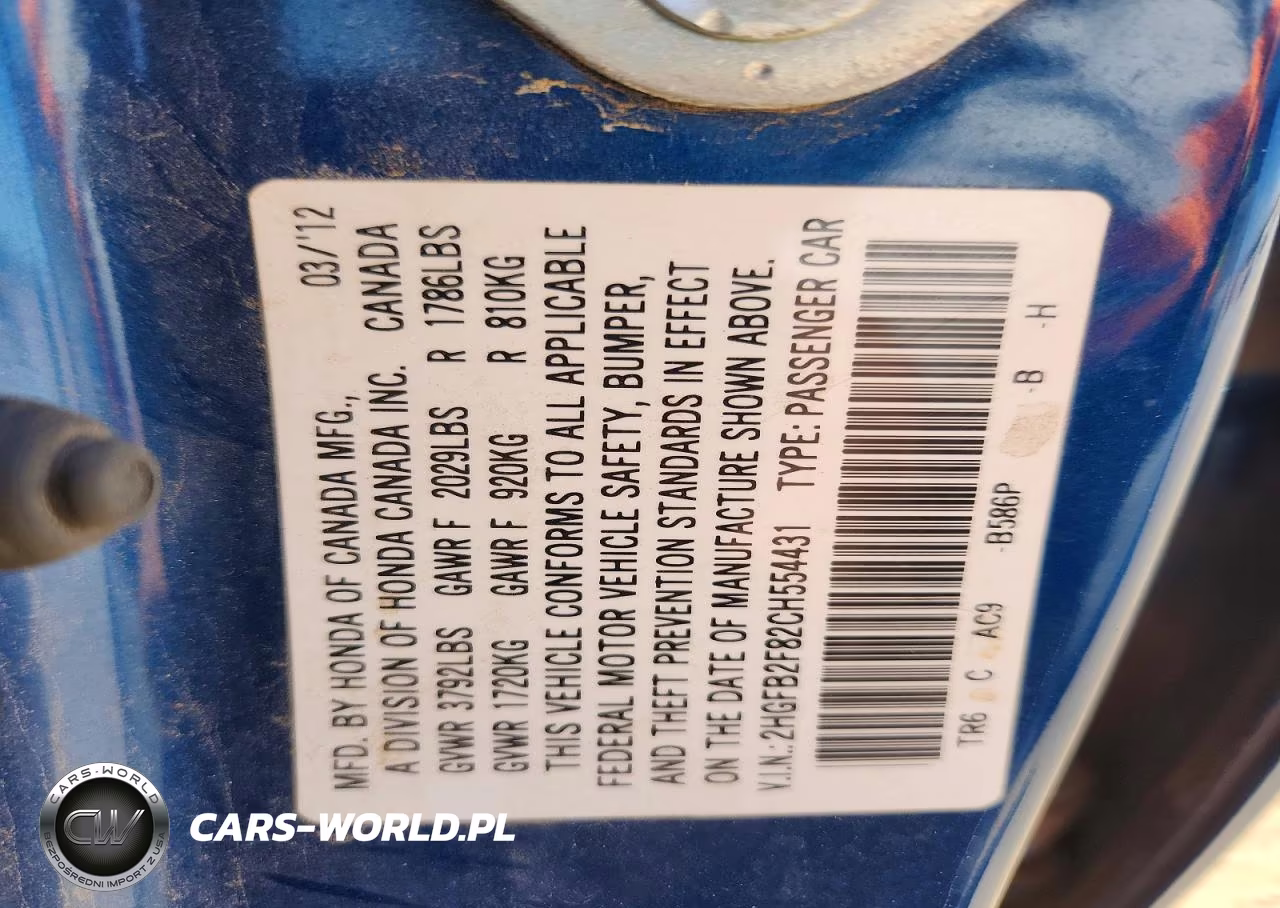 2012 Honda Civic Ex VIN:2HGFB2F82CH554431 - 12