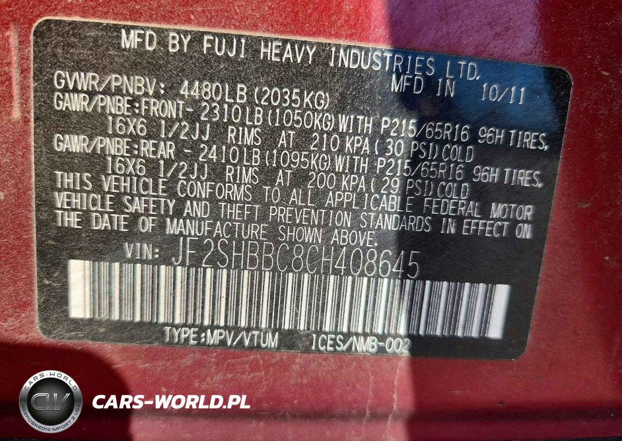 2012 Subaru Forester 2.5X VIN:JF2SHBBC8CH408645 - 12