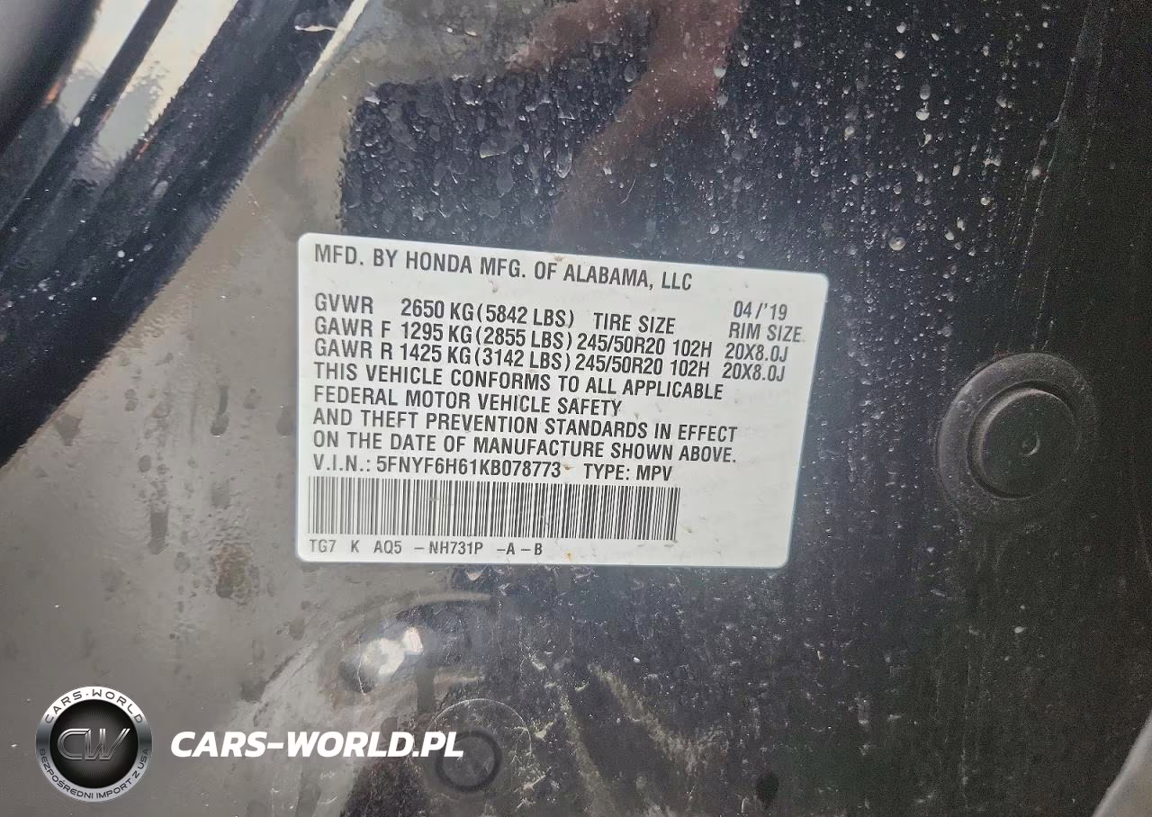 2019 Honda Pilot Touring VIN:5FNYF6H61KB078773 - 13