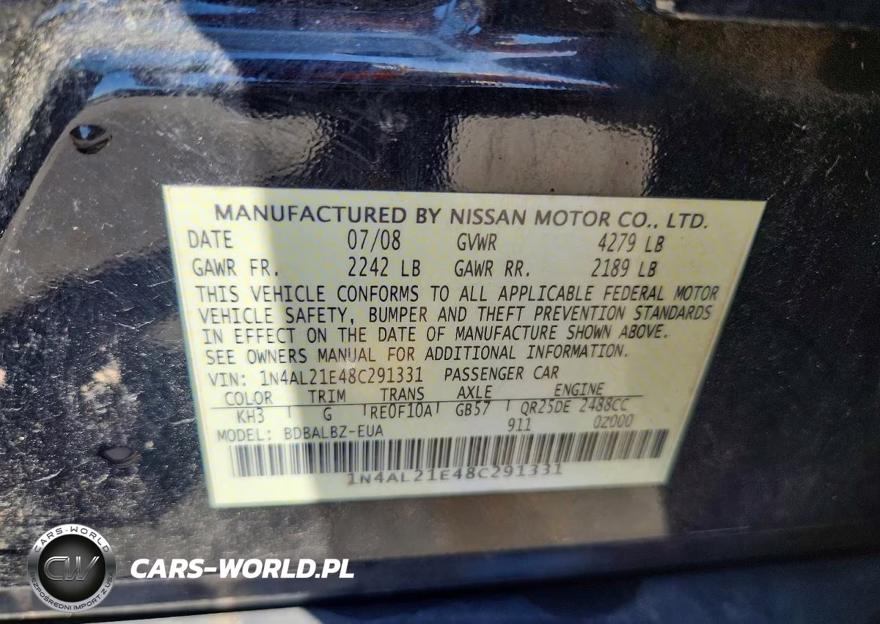 2008 Nissan Altima 2.5 VIN:1N4AL21E48C291331 - 12