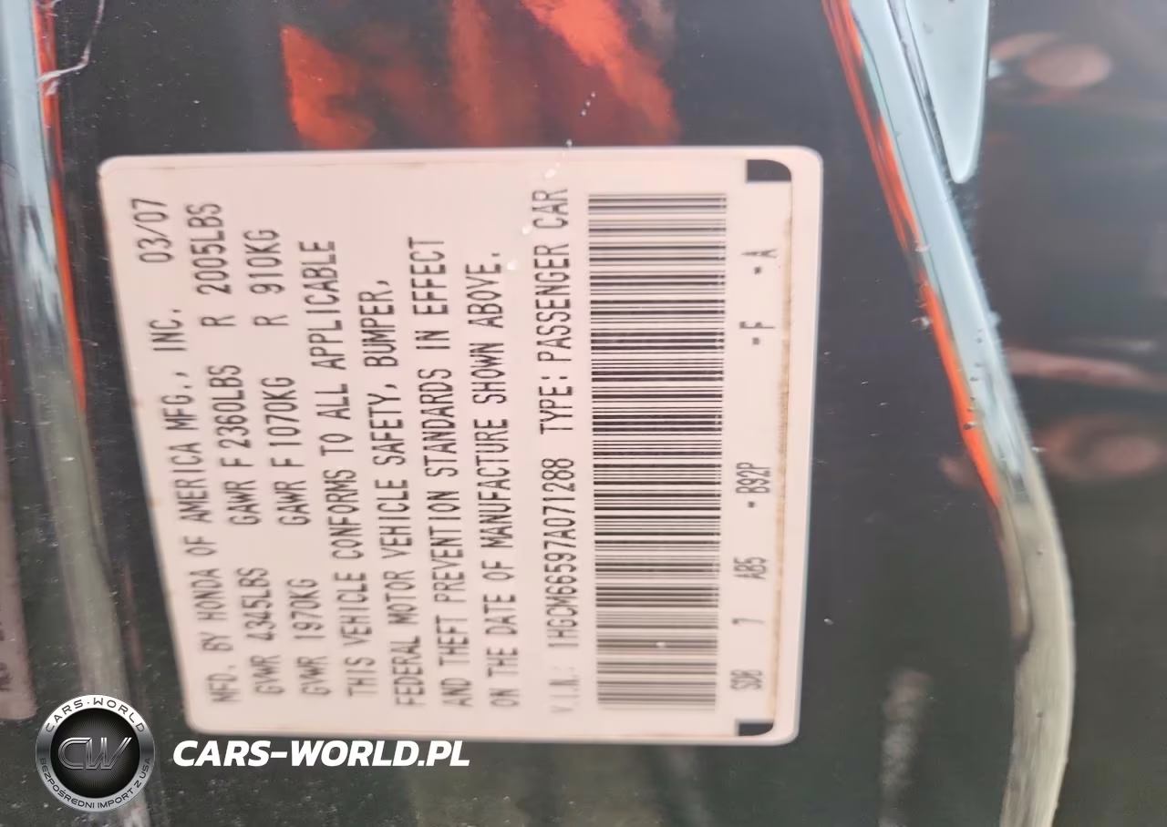 2007 Honda Accord Ex VIN:1HGCM66597A071288 - 12