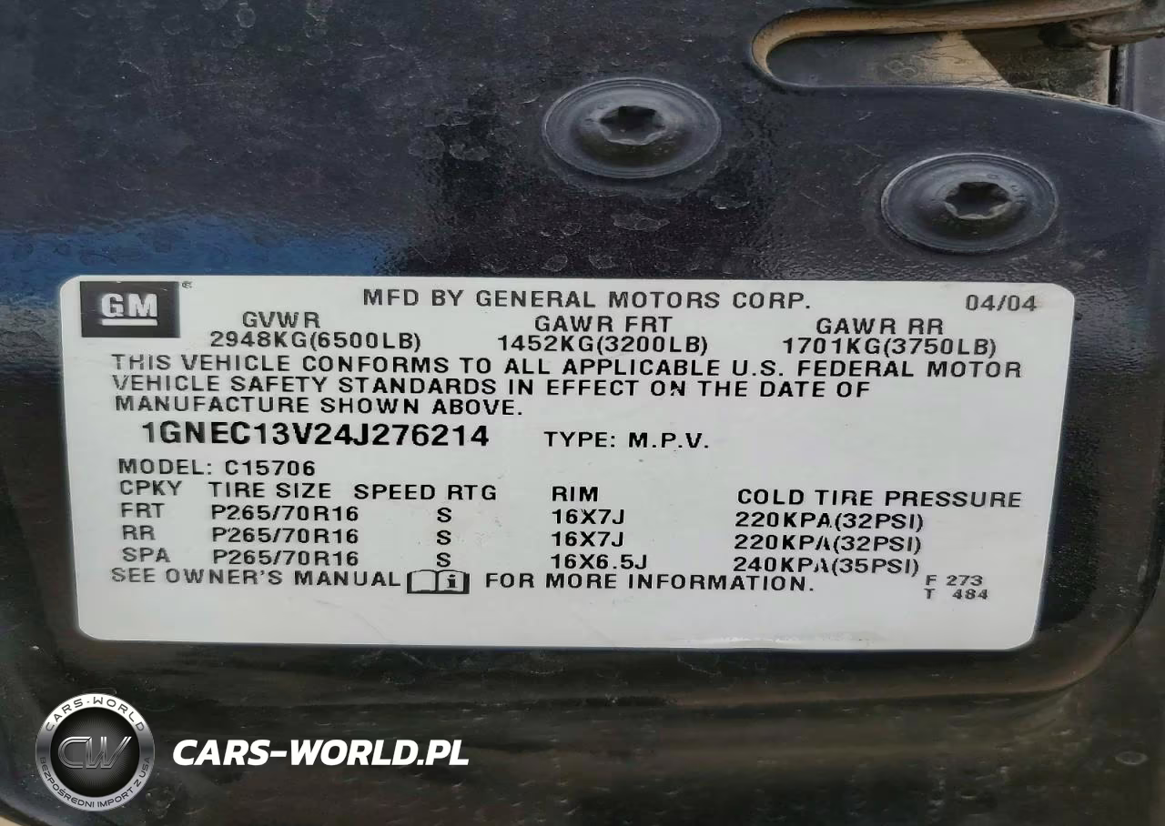 2004 Chevrolet Tahoe C1500 VIN:1GNEC13V24J276214 - 13