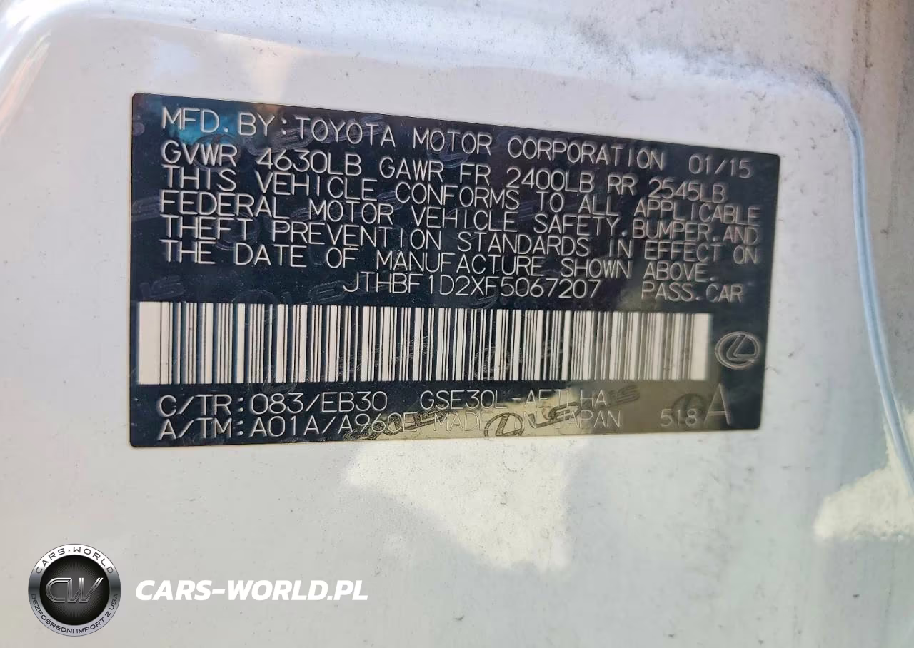 2015 Lexus Is 250 VIN:JTHBF1D2XF5067207 - 12