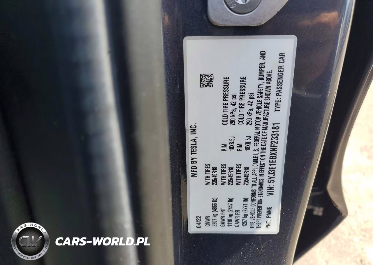 2022 Tesla Model 3 VIN:5YJ3E1EBXNF233181 - 12