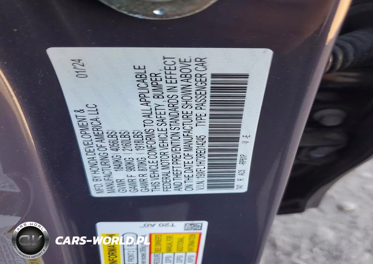2024 Honda Civic Exl VIN:19XFL1H73RE014245 - 12