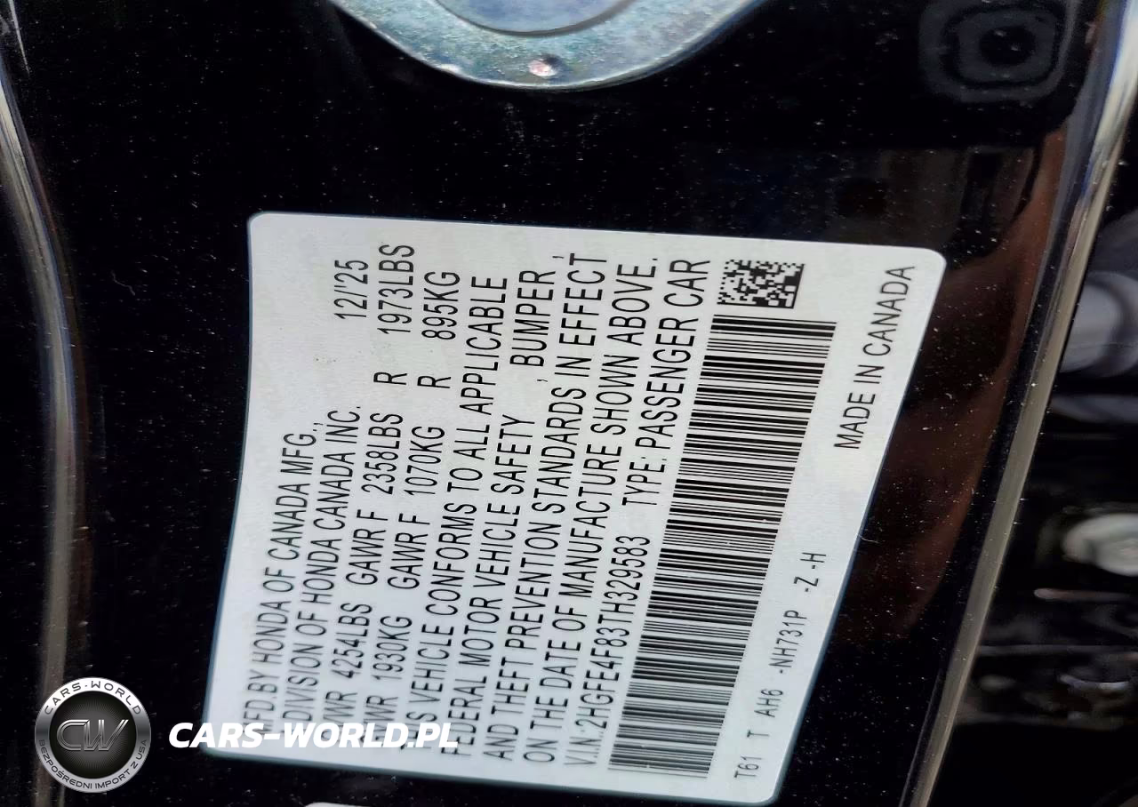 2026 Honda Civic Sport VIN:2HGFE4F83TH329583 - 12